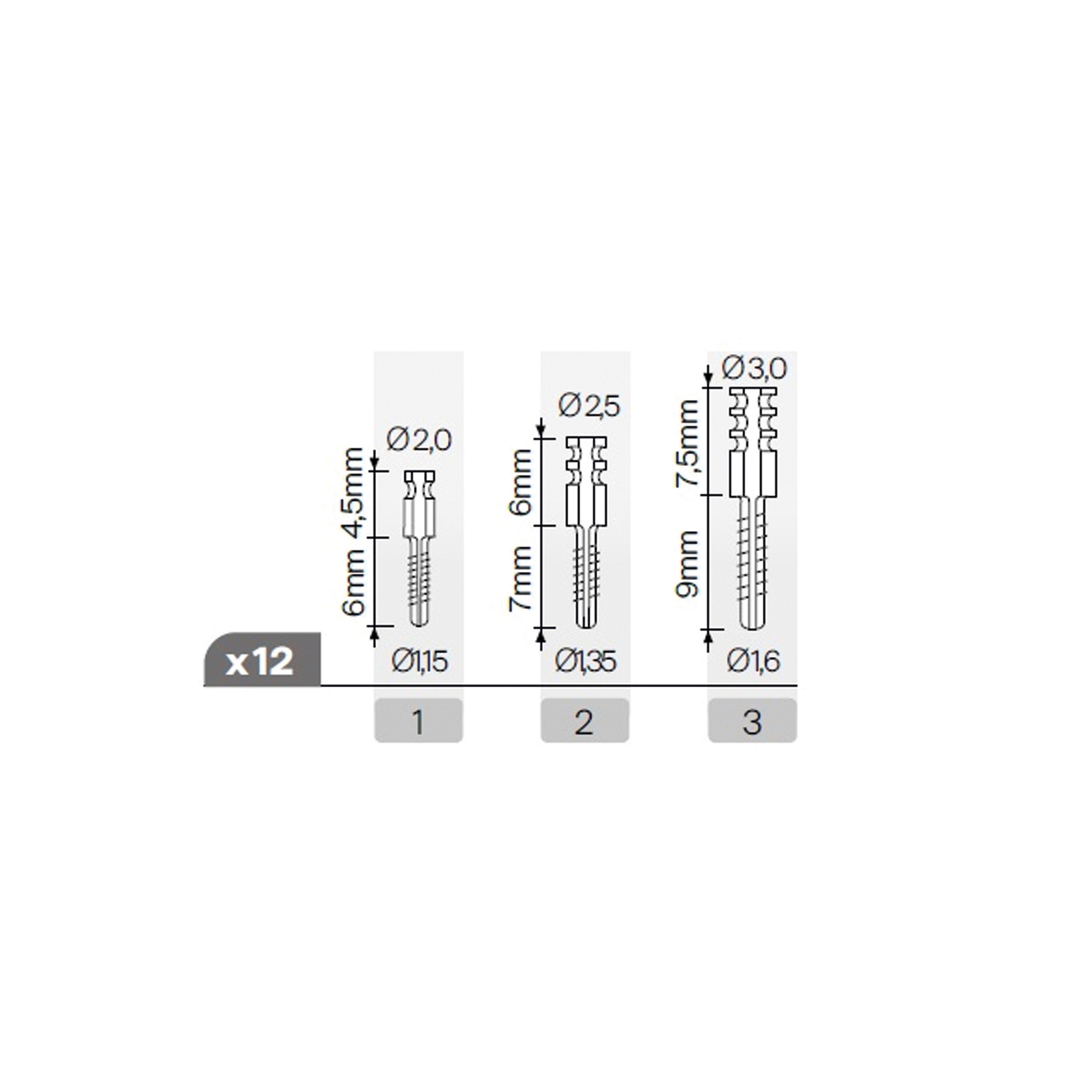 Radiax Anker Stift 6 mm diam 1,15 mm Huvud 2,75 mm diam 2,5 mm