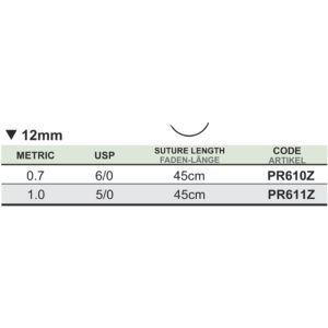 Medipac Sutur, Profimed, 6-0, 0.7, 12 mm, 45 cm, PR610Z