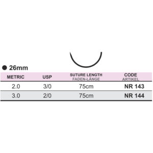 Medipac Sutur, Neosorb Rapid, 3-0, 2.0, 26 mm, 75 cm, NR143