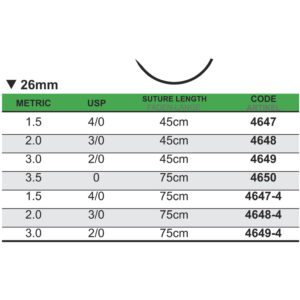 Medipac Sutur, Polyamid, 2-0, 3.0, 26 mm, 75 cm, 4649-4