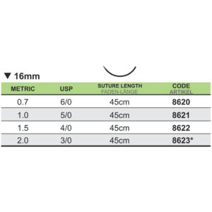 Medipac Sutur, Monosorb, 5-0, 1.0, 16 mm, 45 cm, 8621