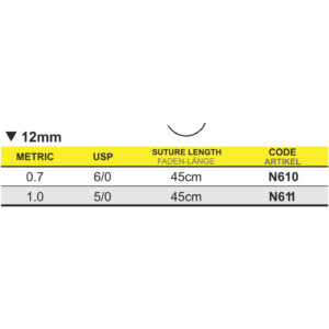Medipac Sutur, Neosorb, 5-0, 1.0, 12 mm, 45 cm, N611