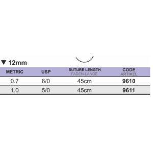 Medipac Sutur, PGA, 6-0, 0.7, 12 mm, 45 cm, 9610